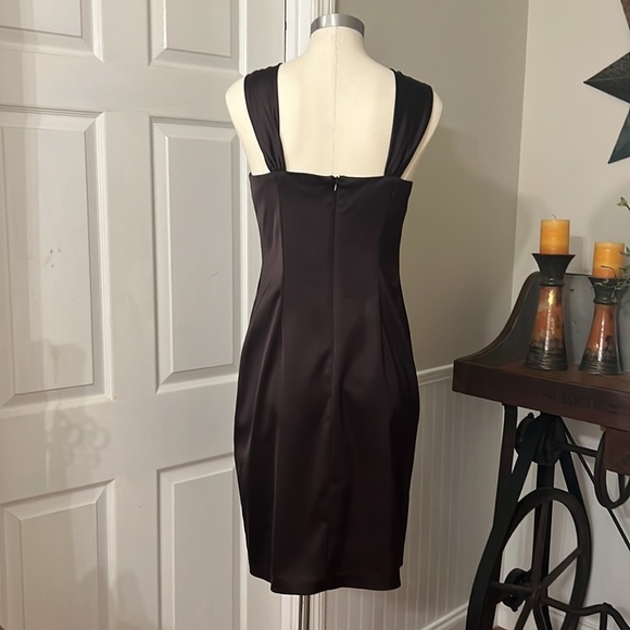 David Meister Brown Rhinestone Halter Neck Evening Dress Sheath Stretch - Picture 6 of 8